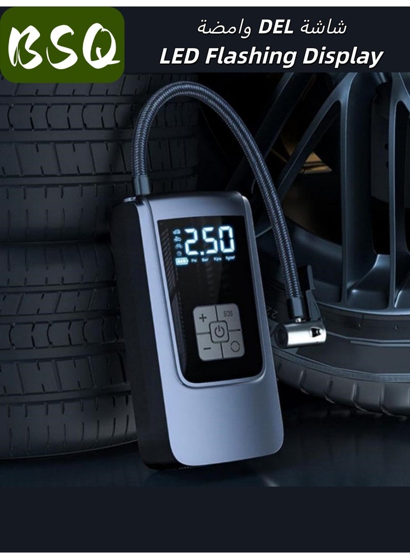 BSQ Emergency Air Pump|Digital Car Tire Inflator | tyre pump | air pump digital | Portable Tire Inflator | pump for esscoter | 150PSI Air Compressor with Pressure Gauge | 4000mAh Rechargeable Electric Air Pump | with LED Display and Nozzle Set | Suitable for Cars, Motorcycles, Bicycles, and Balls - Image 3